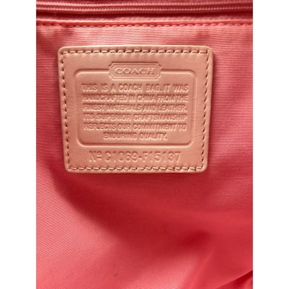 Coach Heritage Chelsea Tote Coated Canvas Y2K F15137 Pink & Red Cream Trim COA